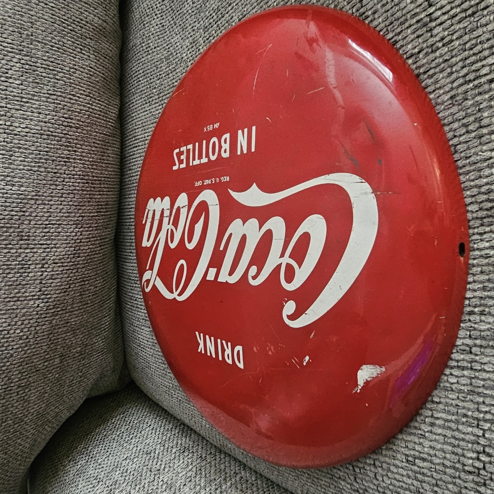 Vintage 1950s Coca-Cola Red and White Bottle Cap Sign - Picture 3 of 7